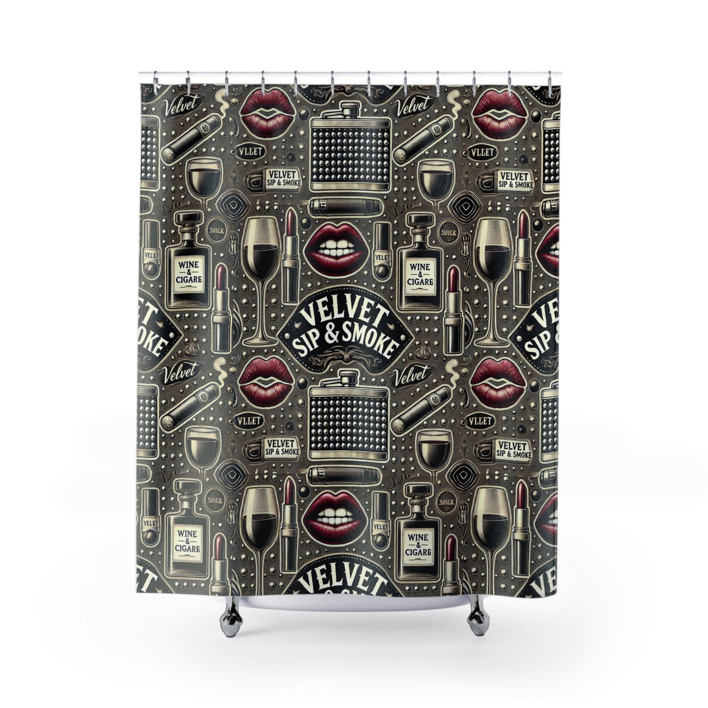 Velvet Sip & Smoke Shower Curtain - Stylish Vintage Design for Home Bars and Glamorous Bathrooms