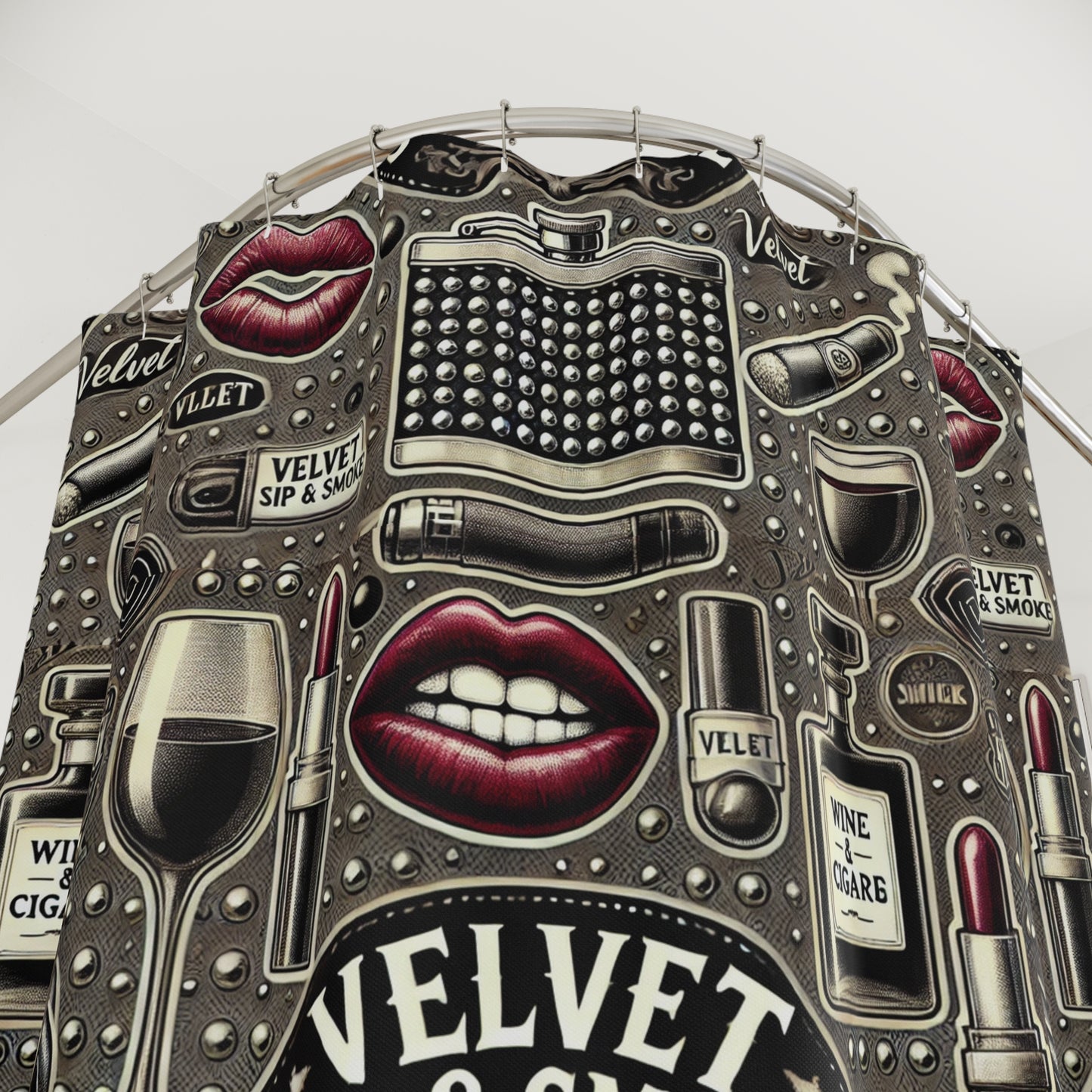 Velvet Sip & Smoke Shower Curtain - Stylish Vintage Design for Home Bars and Glamorous Bathrooms