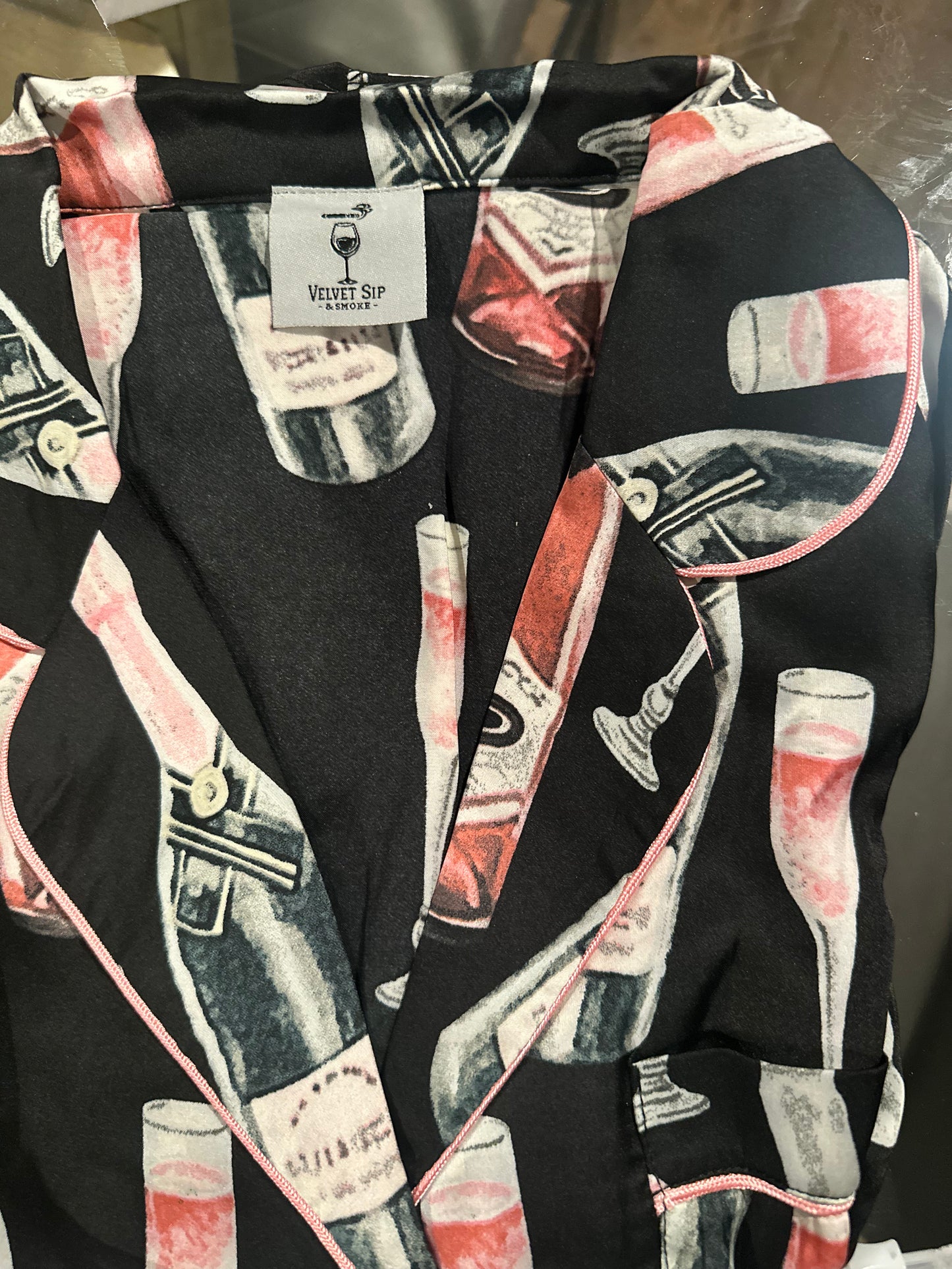Women Champagne Print Collar Short Sleeve Pajamas Set | S-XL