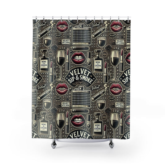 Velvet Sip & Smoke Shower Curtain - Stylish Vintage Design for Home Bars and Glamorous Bathrooms